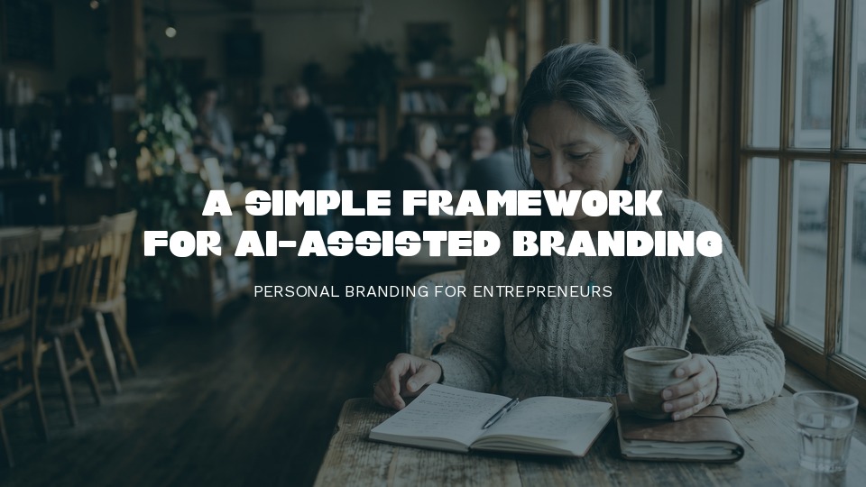 Indigenous woman journaling in a cafe, mapping out a framework for AI-assisted personal branding